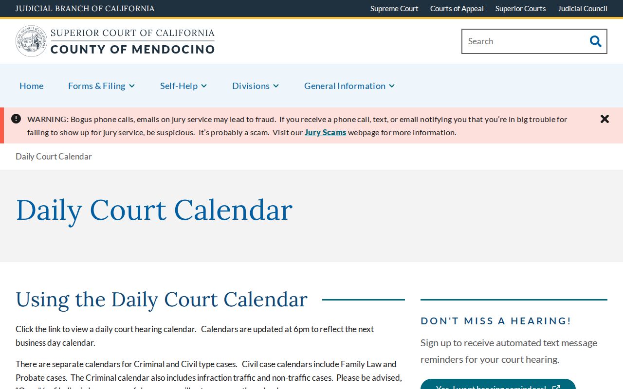Mendocino County 24 hour release list court timing source