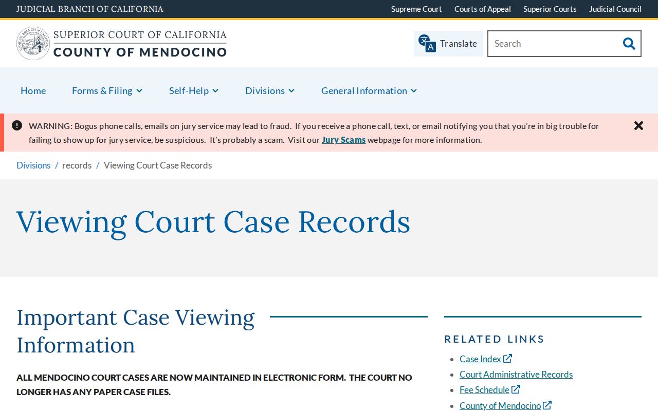 Mendocino County released inmate court record access