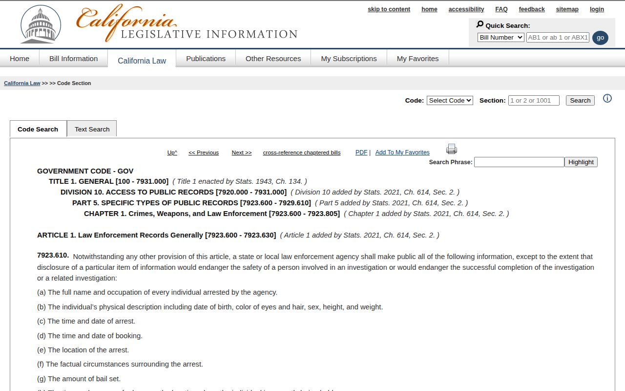 Mendocino County released inmate mugshots Government Code 7923.610 source